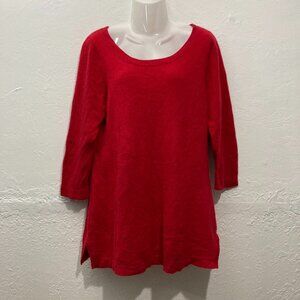 Isaac Mizrahi Live Pullover Sweater Top Hips Length 100% Cashmere Cozy Red L